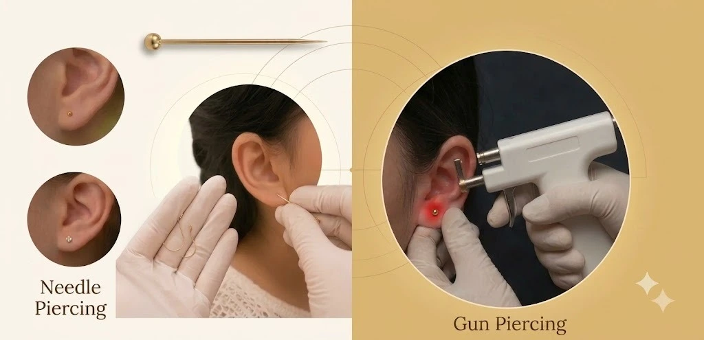 Needle piercing vs gun piercing comparison