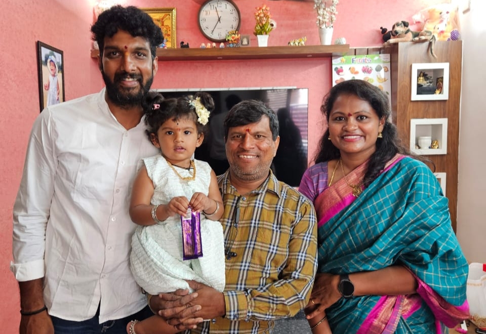 A happy family after using mySunar's ear piercing service in Bangalore